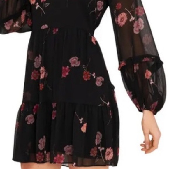CeCe dress Small flowered IPANEMA STROLL tiered skirt lined NWT sheer sleeve - Picture 11 of 12